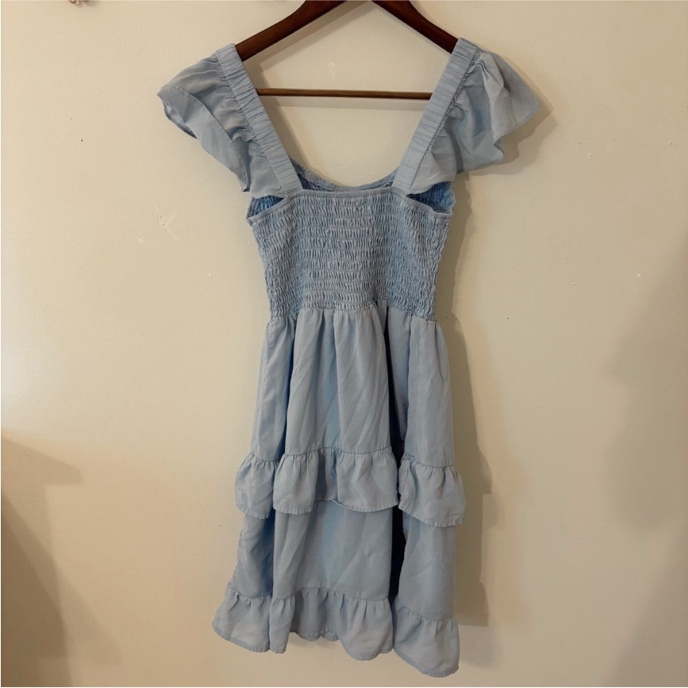 Summer Dress Casual Boho Smocked Ruffle Beach Babydoll Mini Dress Layered Flowy - Picture 3 of 8